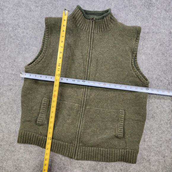 LL Bean Sweater Vest Mens XL Green 100% Lambs Wool Sherpa Fleece Lined Full Zip - Picture 6 of 12